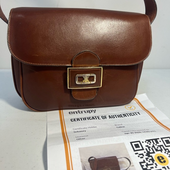 Celine Handbags - [Celine]Vintage Brown Leather Crossbody Bag w/CoA